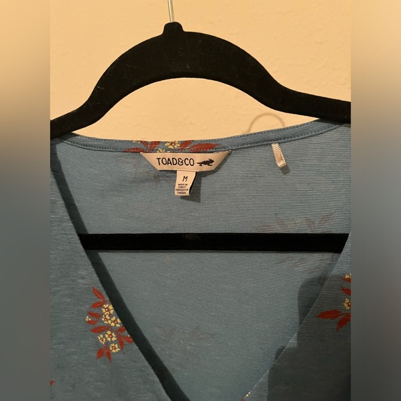 Toad & Co Cue Wrap Long Sleeve Blue Floral Tie Waist Casual Dress - Picture 6 of 7